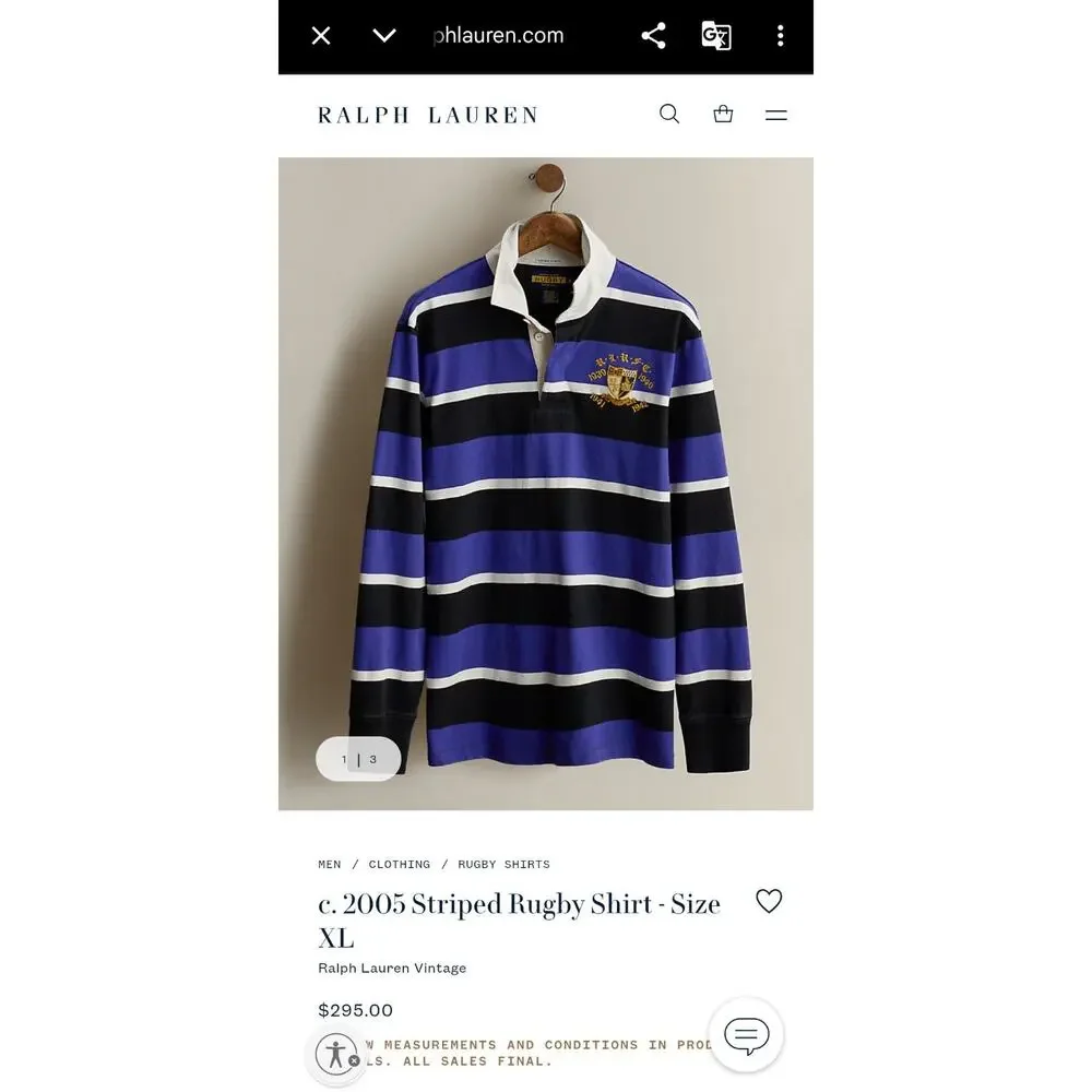 Vintage Ralph Lauren Rugby Long Sleeve Shirt RARE 2005 Crest Large Slim Striped